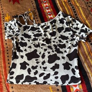SHEIN Black and White Cow Print Short Sleeve Top